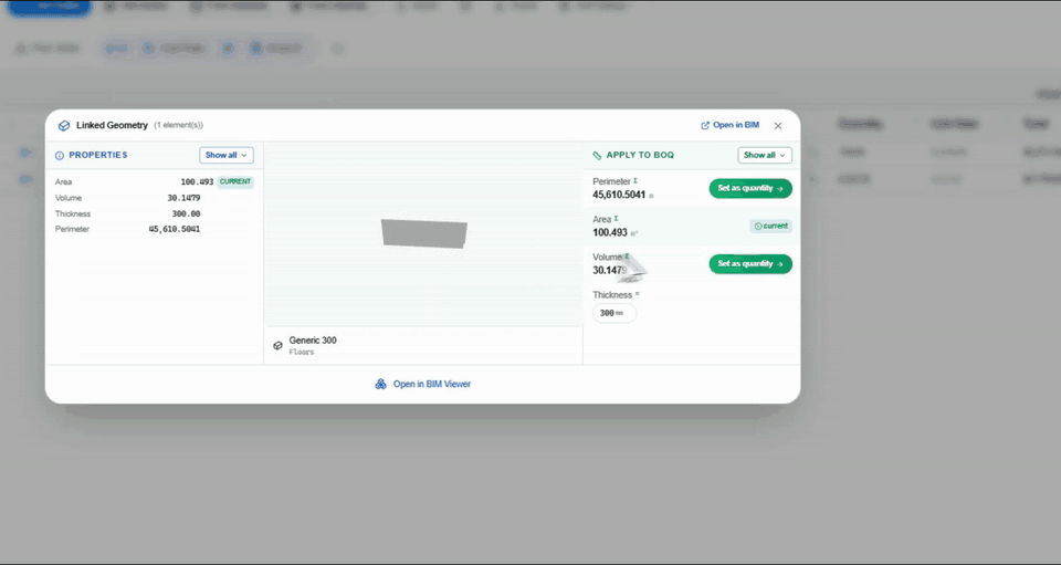 BIM → BOQ — link 3D model quantities directly to estimate positions