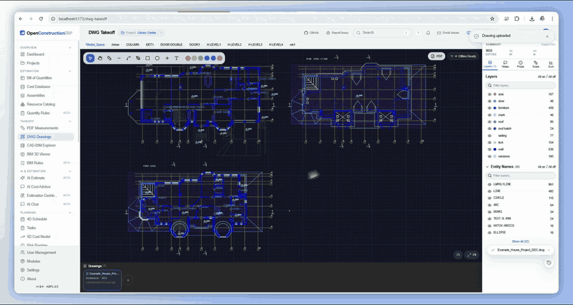 AutoCAD → BOQ — DWG layers pushed into positions