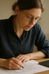 A cost estimator marking a takeoff from a printed drawing