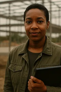 A project manager walking a site with a tablet