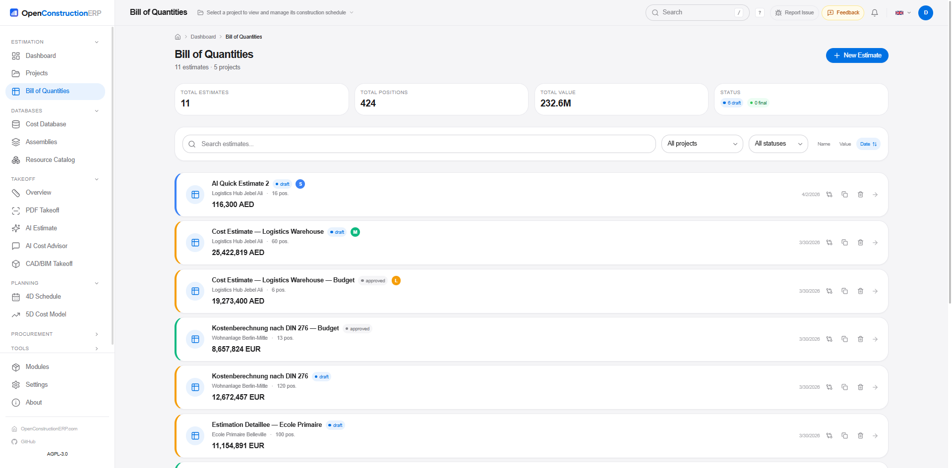 BOQ editor — v3.6 lifted the hierarchy cap to MAX_NESTING_DEPTH=8