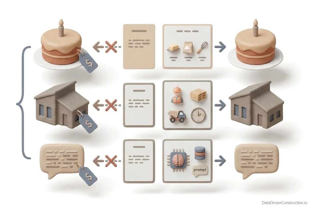 From a recipe you can work out the dish, but from the dish you can no longer reconstruct the recipe - just as from a composite price you cannot unfold the resources back out.