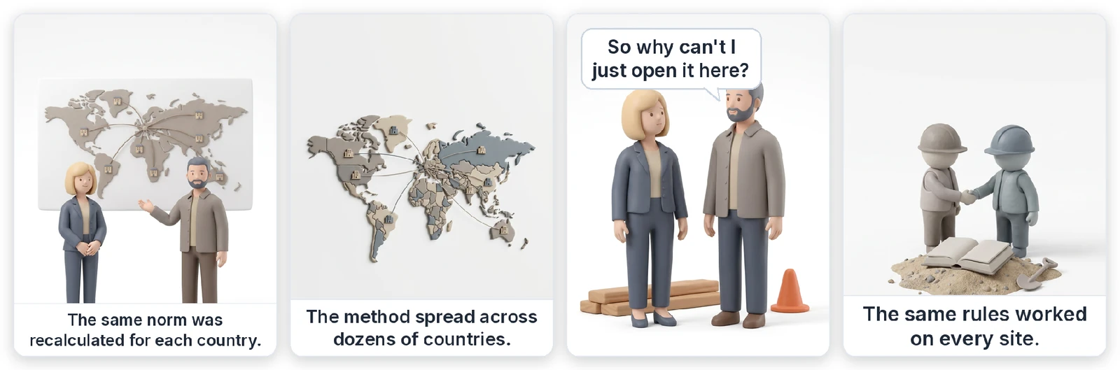 A single resource norm spreads across dozens of countries and reads the same on any site - the norm travels across borders.