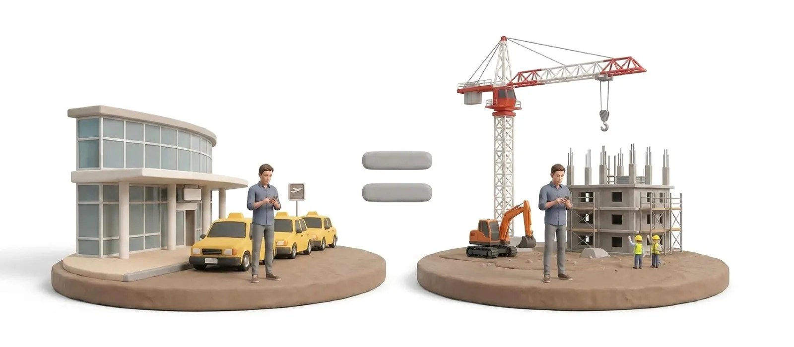 Between the client and the building stands "the construction business", and its question is the same as the taxi driver's: how much does this cost, and how much can be made on it.